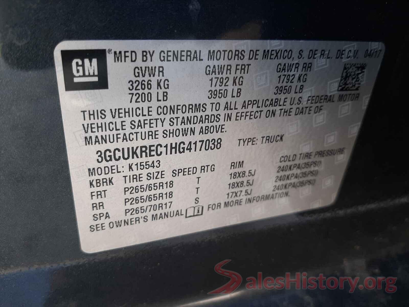 3GCUKREC1HG417038 2017 CHEVROLET SILVERADO