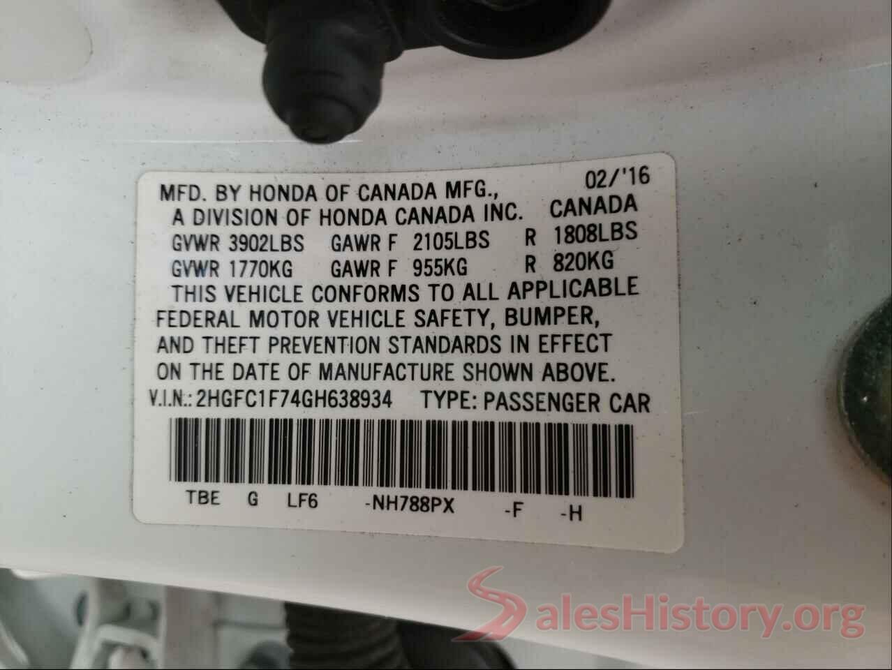 2HGFC1F74GH638934 2016 HONDA CIVIC