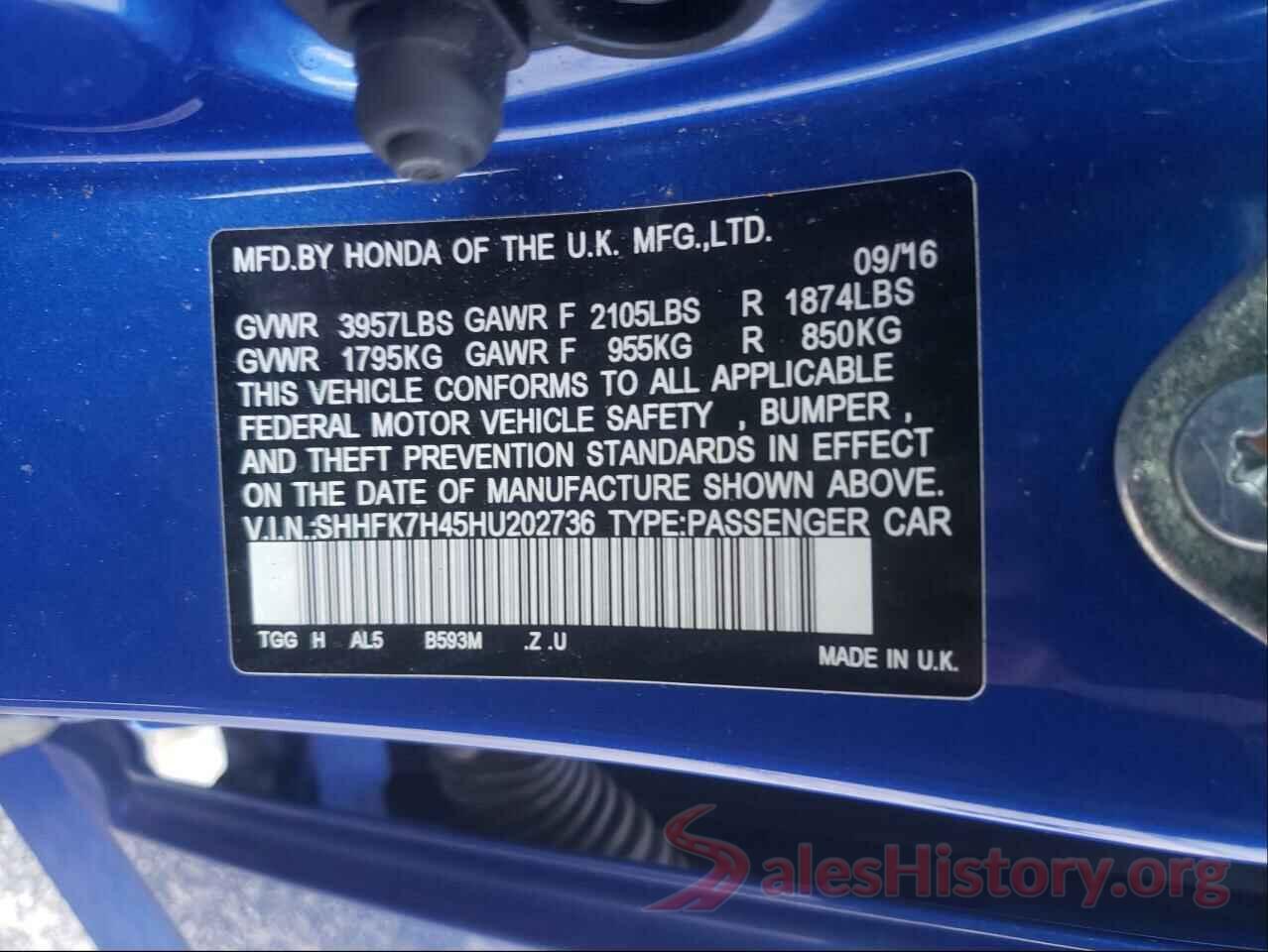 SHHFK7H45HU202736 2017 HONDA CIVIC