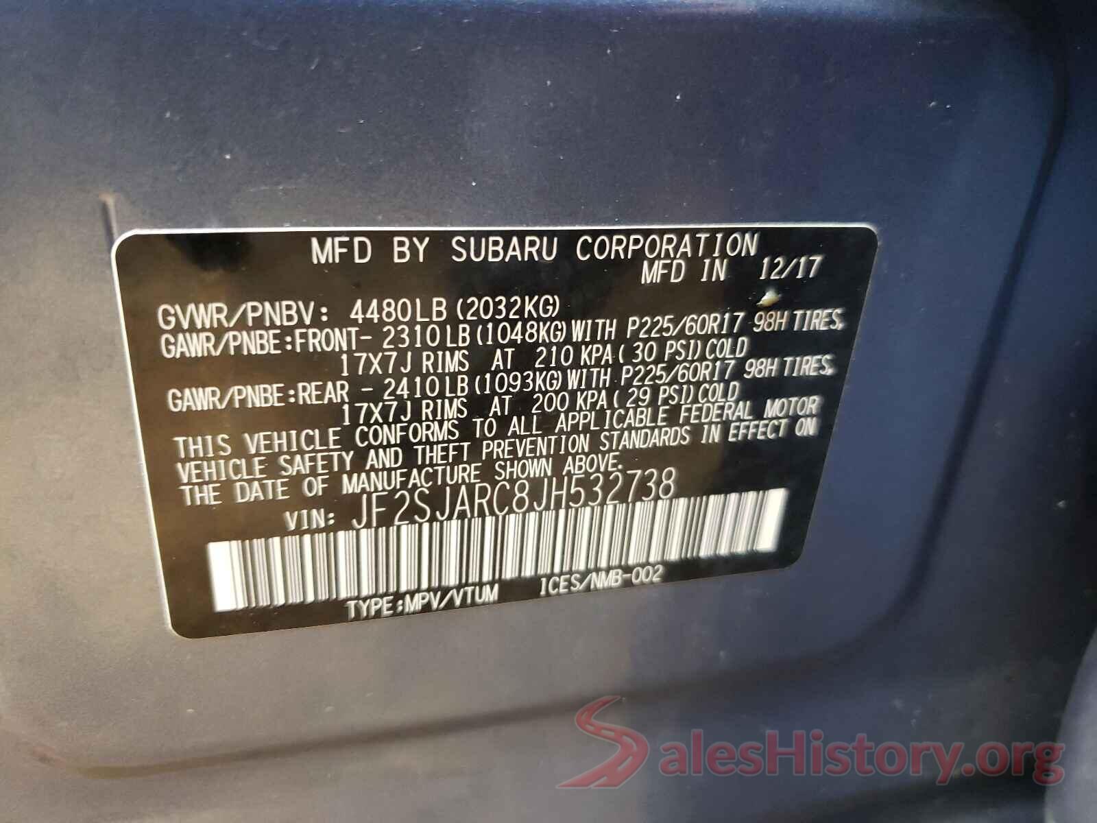 JF2SJARC8JH532738 2018 SUBARU FORESTER