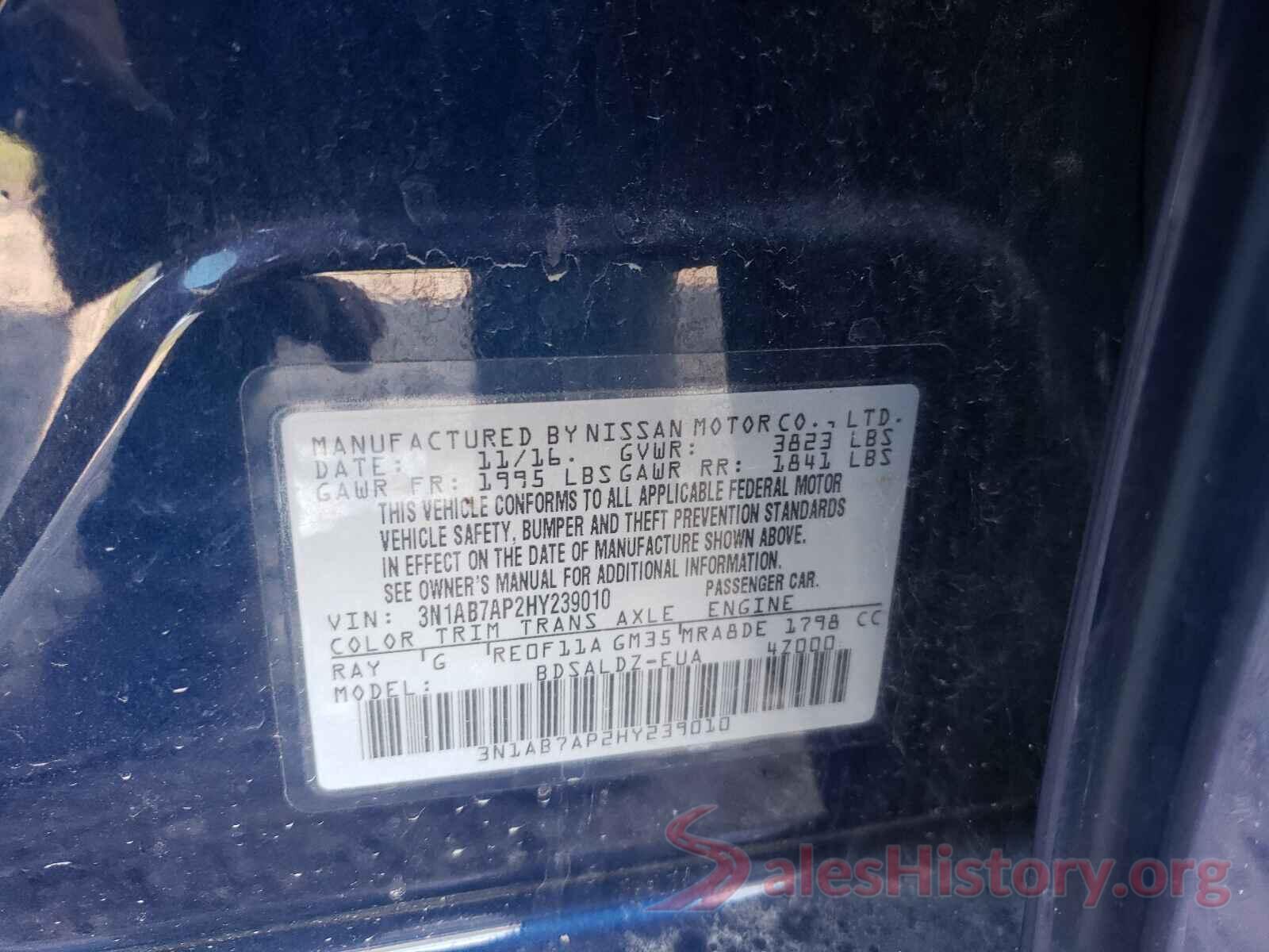 3N1AB7AP2HY239010 2017 NISSAN SENTRA