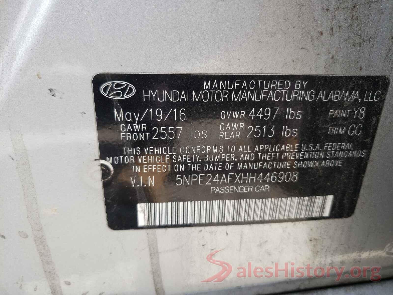 5NPE24AFXHH446908 2017 HYUNDAI SONATA