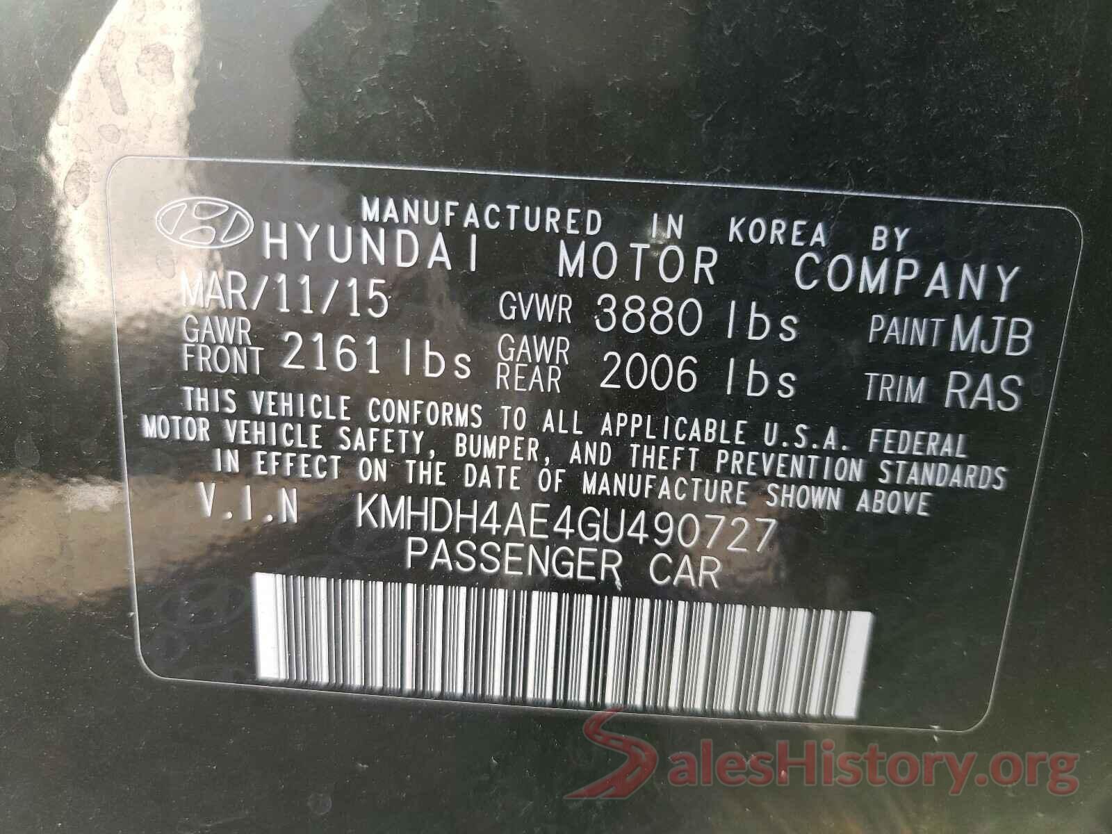 KMHDH4AE4GU490727 2016 HYUNDAI ELANTRA