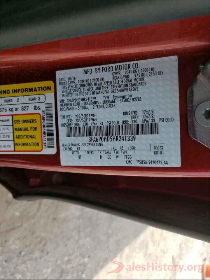 3FA6P0HD5HR241339 2017 FORD FUSION