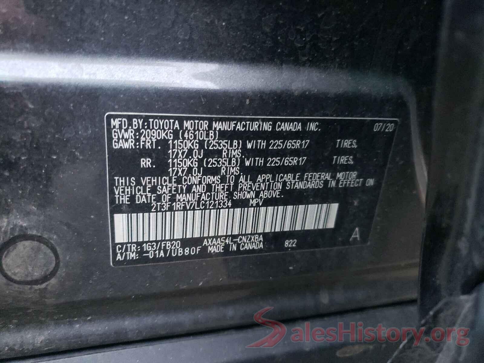 2T3F1RFV7LC121334 2020 TOYOTA RAV4