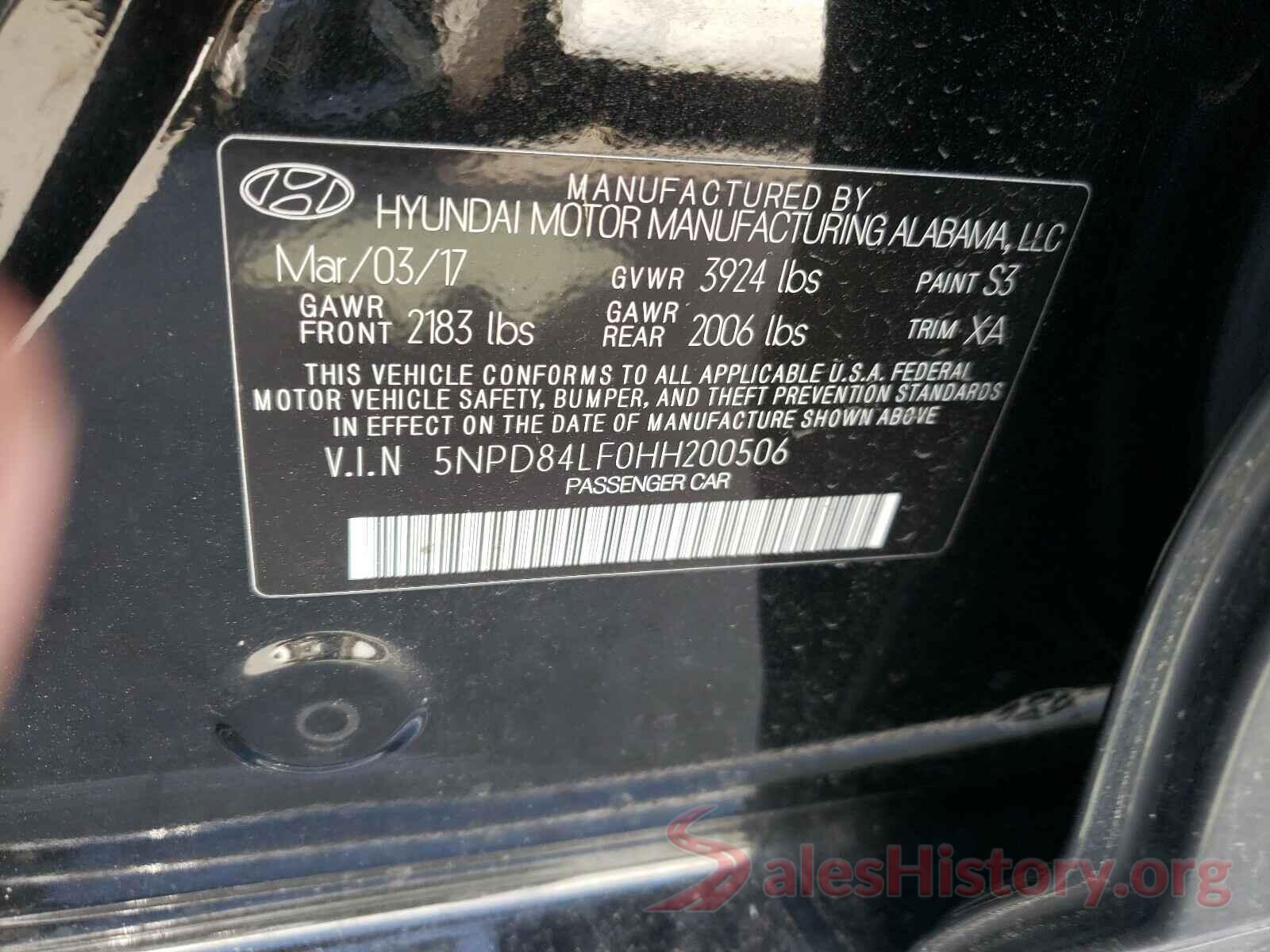 5NPD84LF0HH200506 2017 HYUNDAI ELANTRA