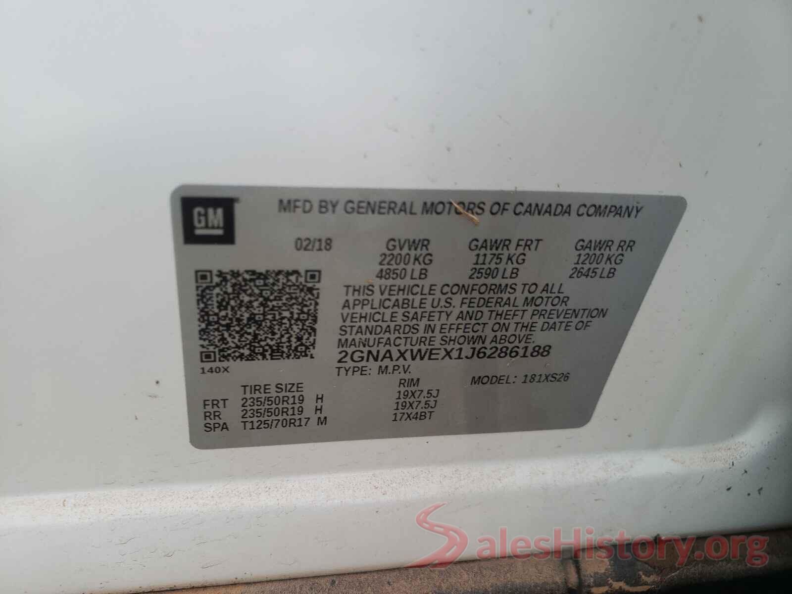 2GNAXWEX1J6286188 2018 CHEVROLET EQUINOX