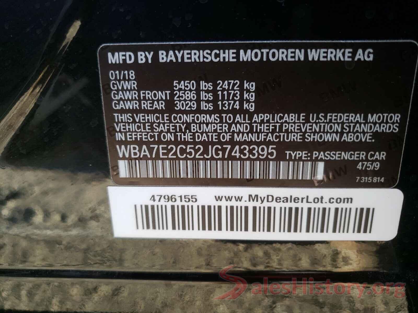 WBA7E2C52JG743395 2018 BMW 7 SERIES