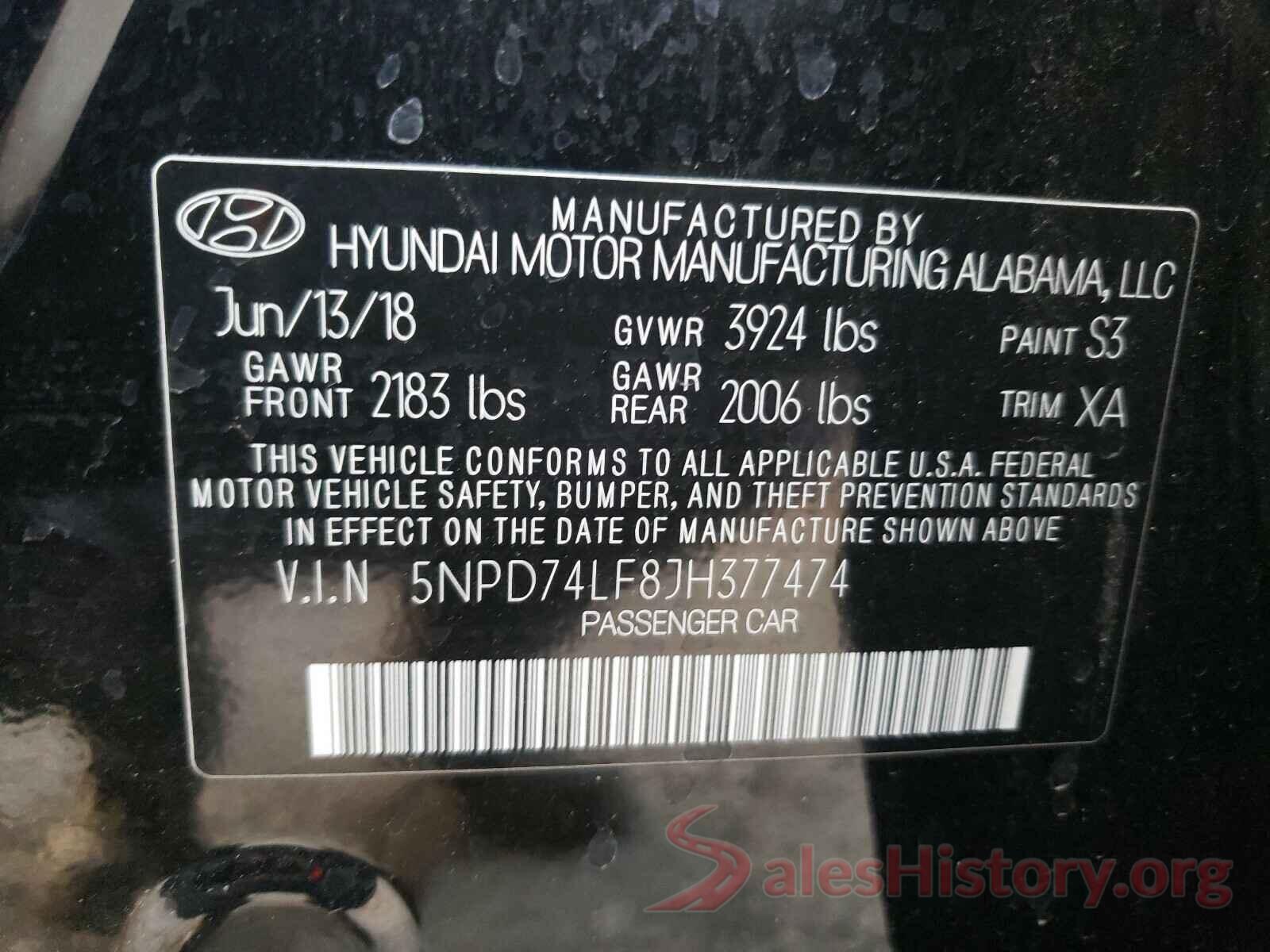 5NPD74LF8JH377474 2018 HYUNDAI ELANTRA