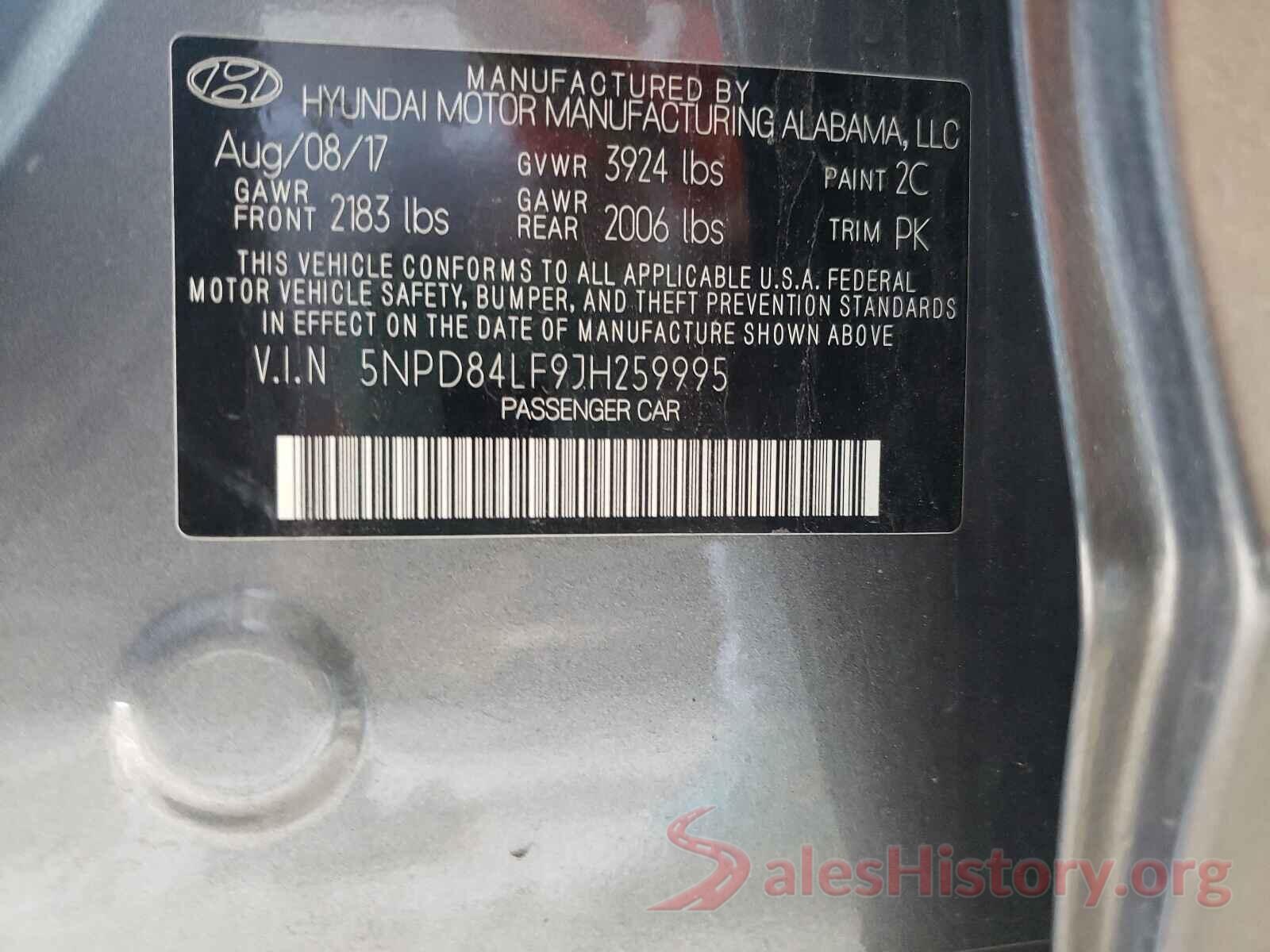 5NPD84LF9JH259995 2018 HYUNDAI ELANTRA