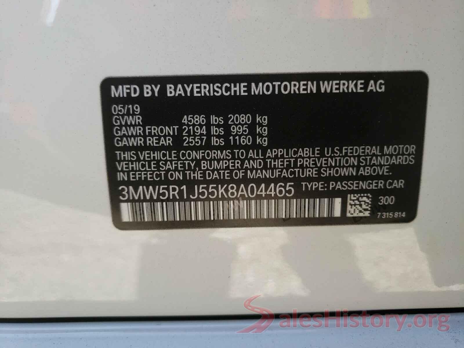 3MW5R1J55K8A04465 2019 BMW 3 SERIES