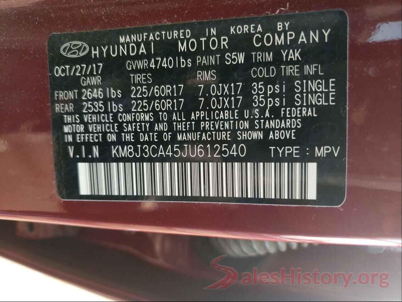 KM8J3CA45JU612540 2018 HYUNDAI TUCSON