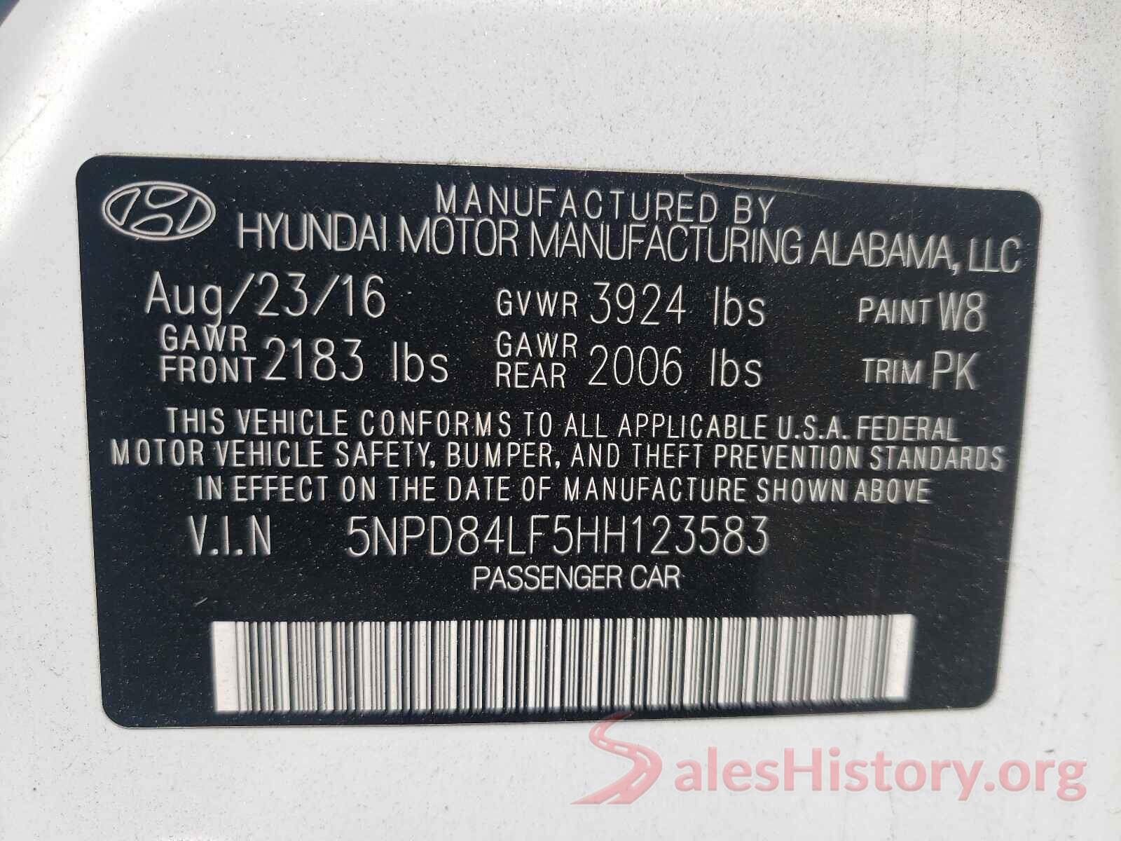 5NPD84LF5HH123583 2017 HYUNDAI ELANTRA