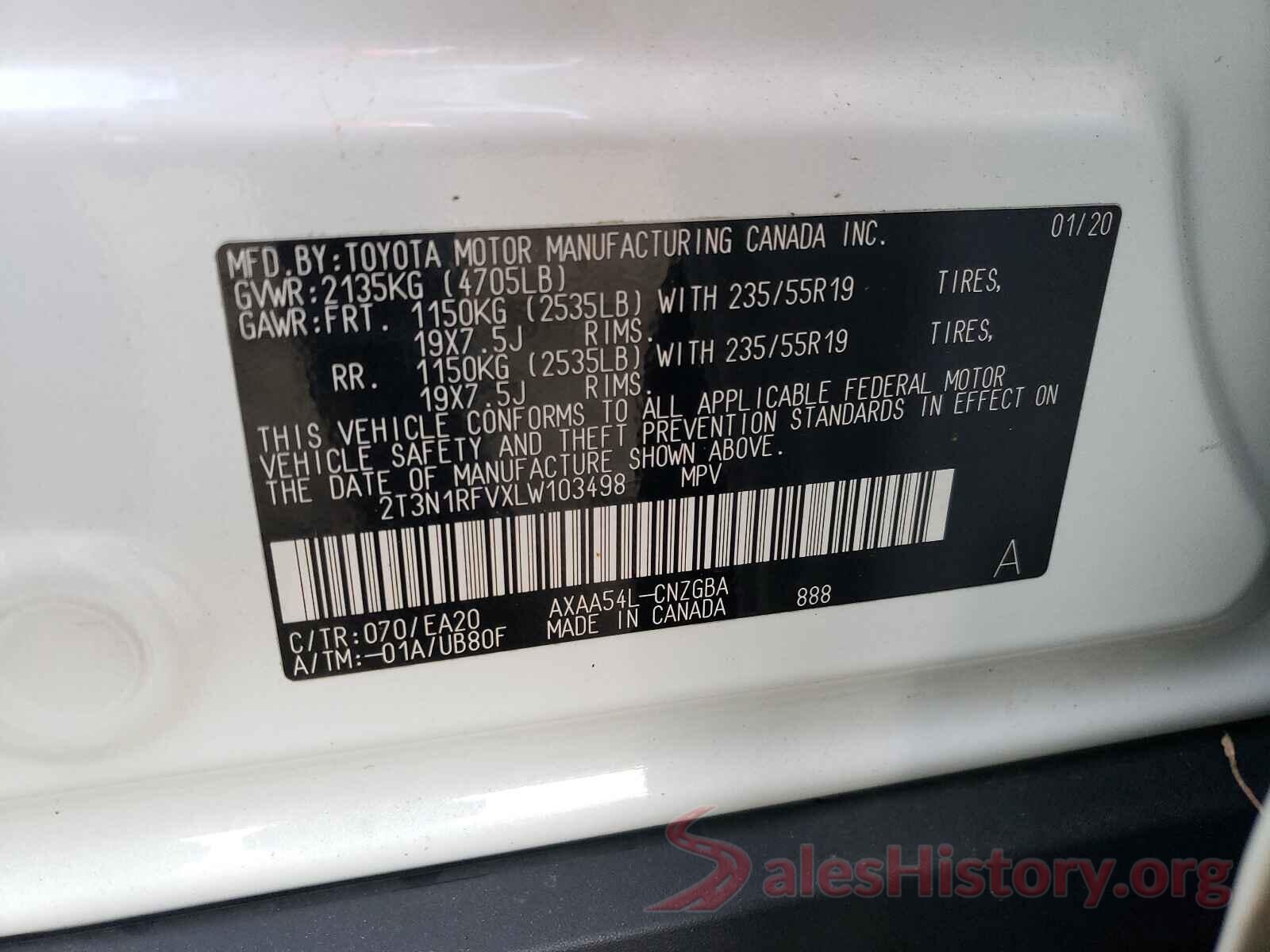 2T3N1RFVXLW103498 2020 TOYOTA RAV4