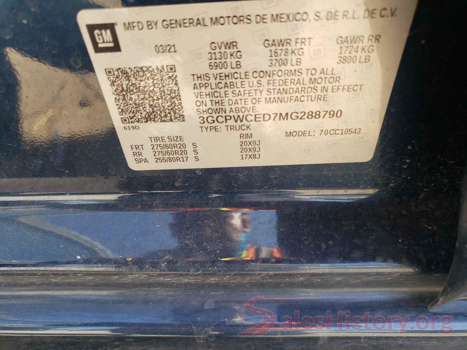 3GCPWCED7MG288790 2021 CHEVROLET SILVERADO