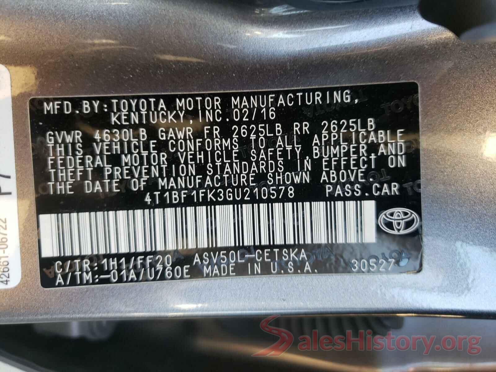 4T1BF1FK3GU210578 2016 TOYOTA CAMRY