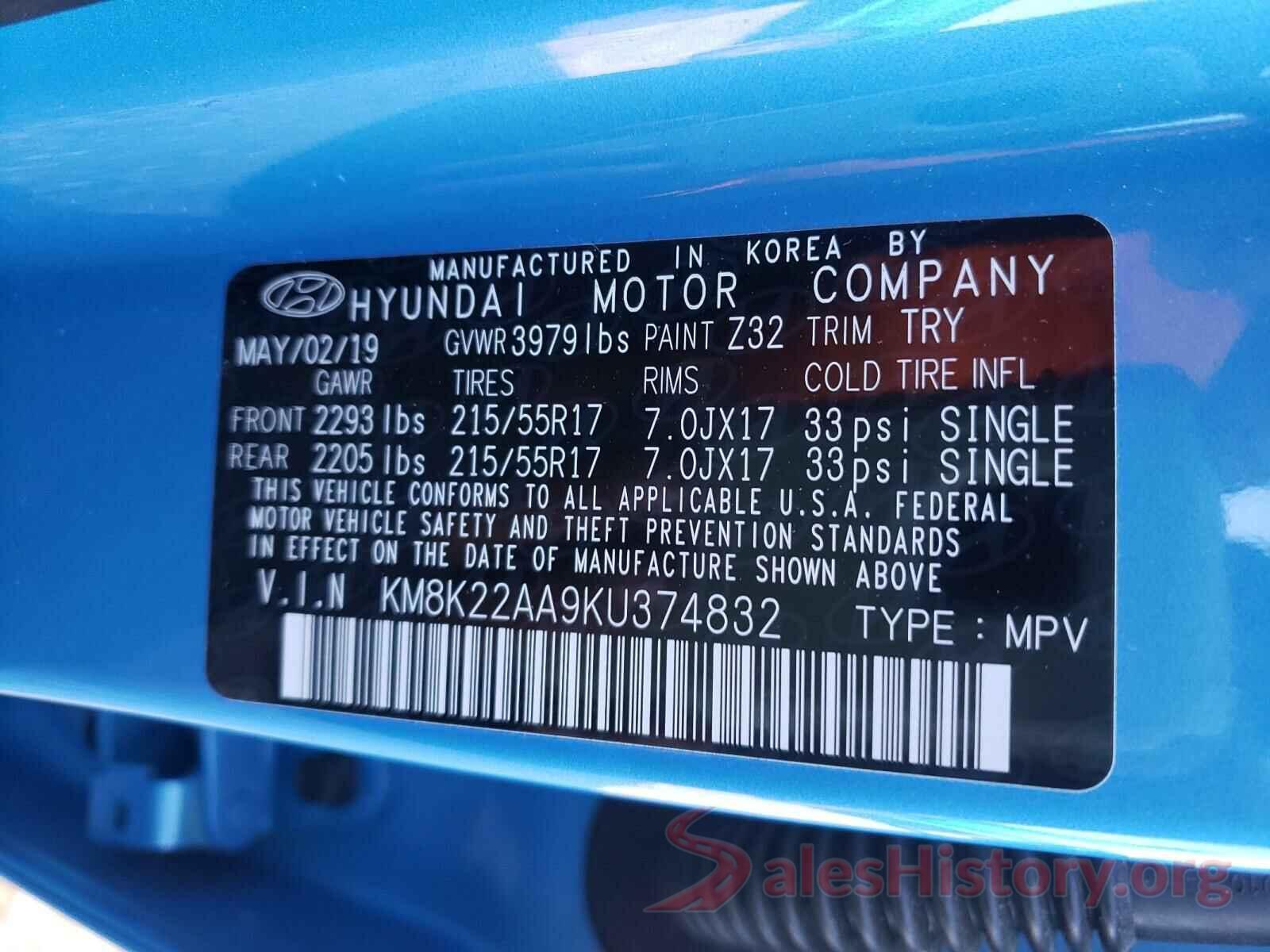 KM8K22AA9KU374832 2019 HYUNDAI KONA