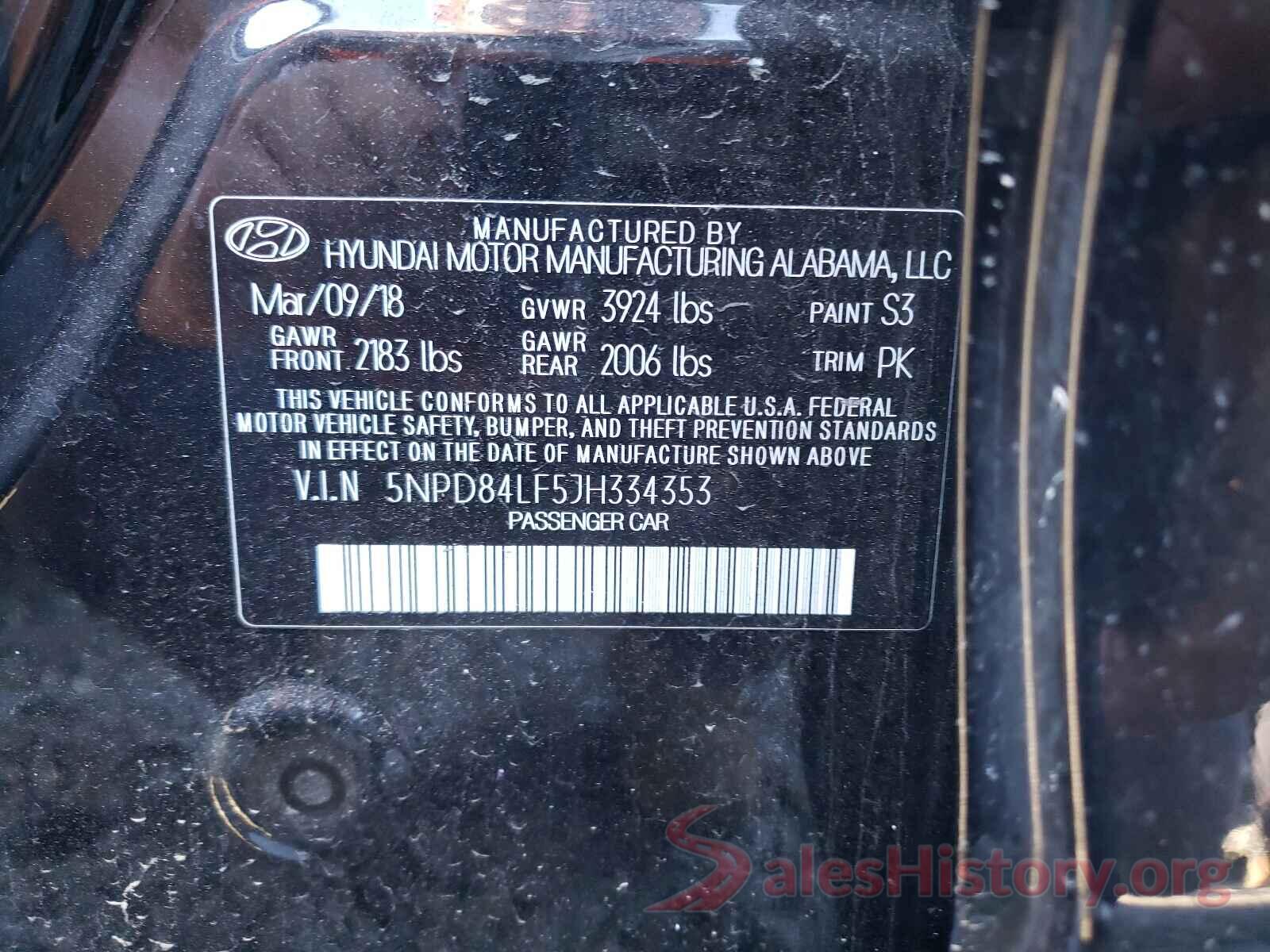 5NPD84LF5JH334353 2018 HYUNDAI ELANTRA