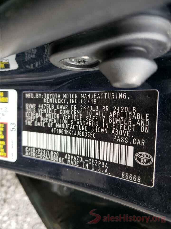 4T1B61HK1JU603550 2018 TOYOTA CAMRY