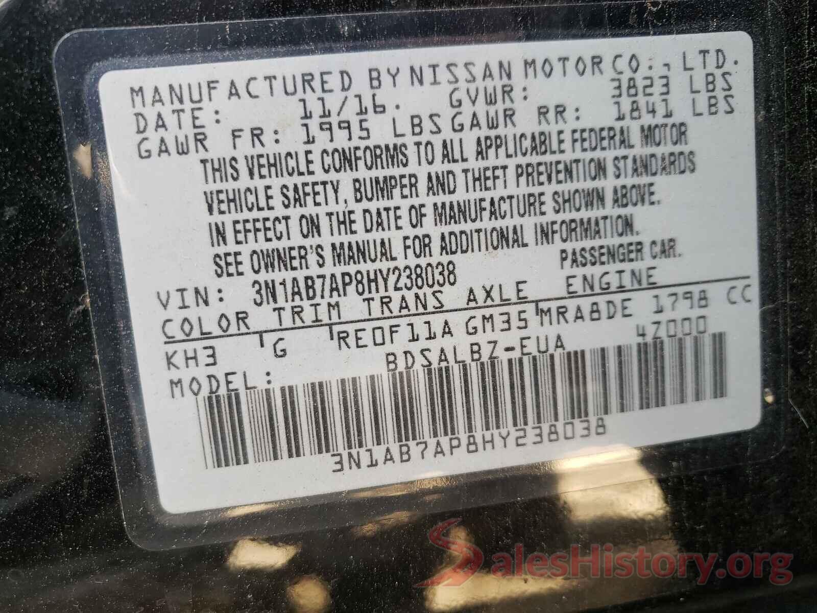 3N1AB7AP8HY238038 2017 NISSAN SENTRA