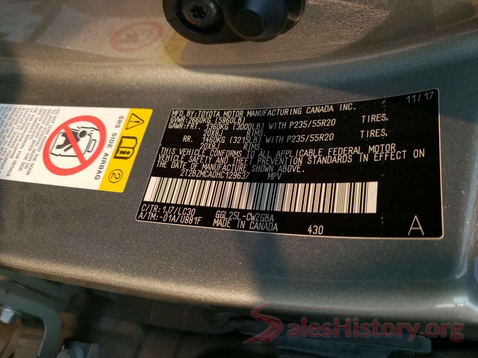 2T2BZMCA0HC129637 2017 LEXUS RX350