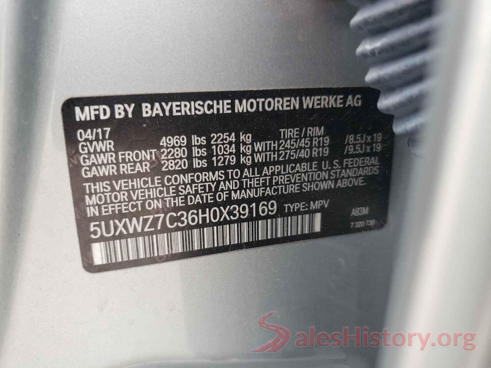 5UXWZ7C36H0X39169 2017 BMW X3