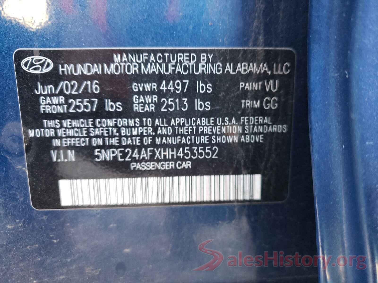 5NPE24AFXHH453552 2017 HYUNDAI SONATA