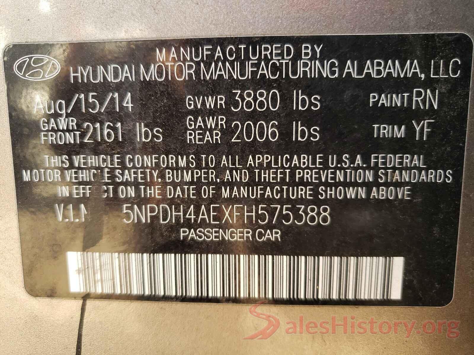 5NPDH4AEXFH575388 2015 HYUNDAI ELANTRA