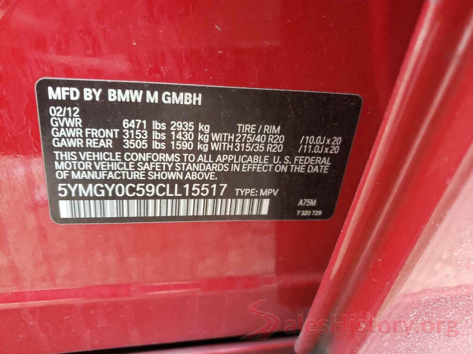 5YMGY0C59CLL15517 2012 BMW X5