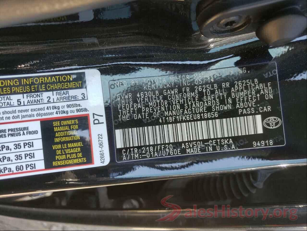 4T1BF1FK6EU818656 2014 TOYOTA CAMRY