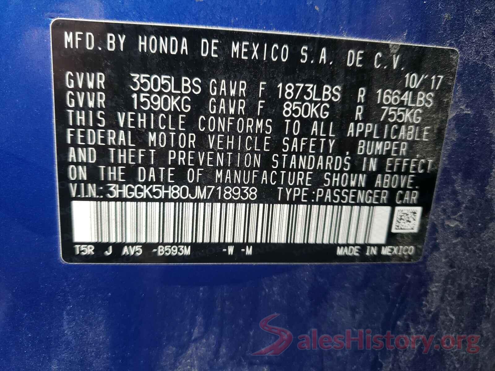 3HGGK5H80JM718938 2018 HONDA FIT