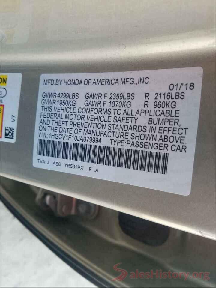 1HGCV1F10JA079994 2018 HONDA ACCORD