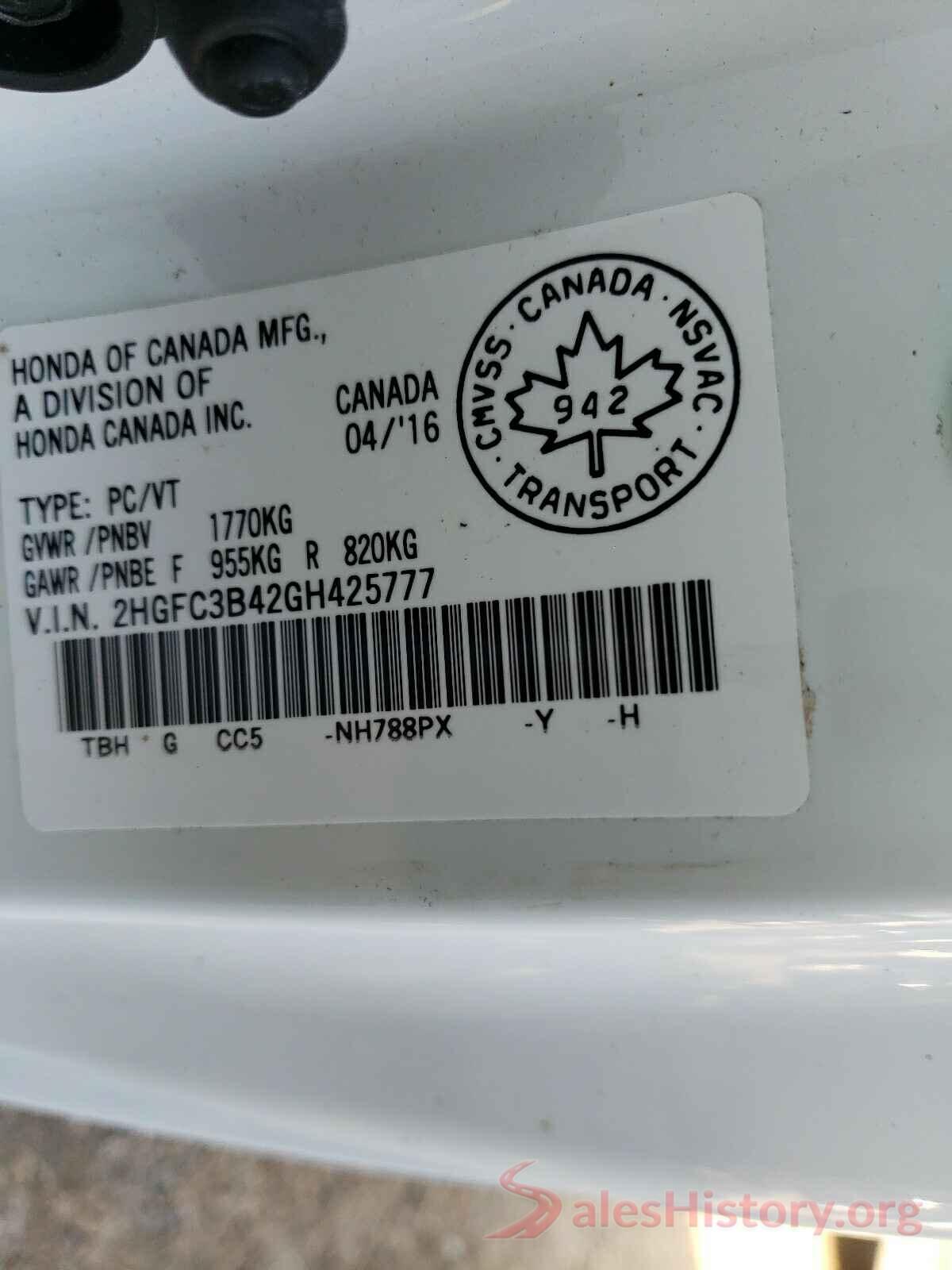 2HGFC3B42GH425777 2016 HONDA CIVIC