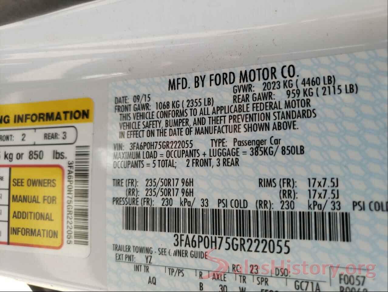 3FA6P0H75GR222055 2016 FORD FUSION