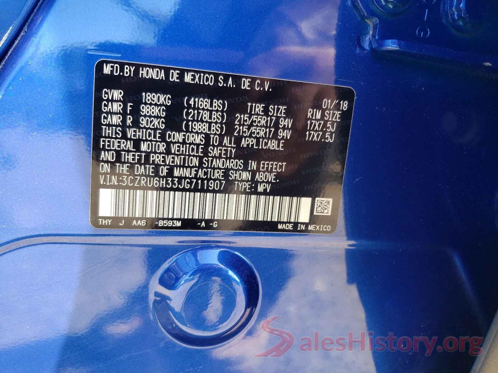 3CZRU6H33JG711907 2018 HONDA HR-V