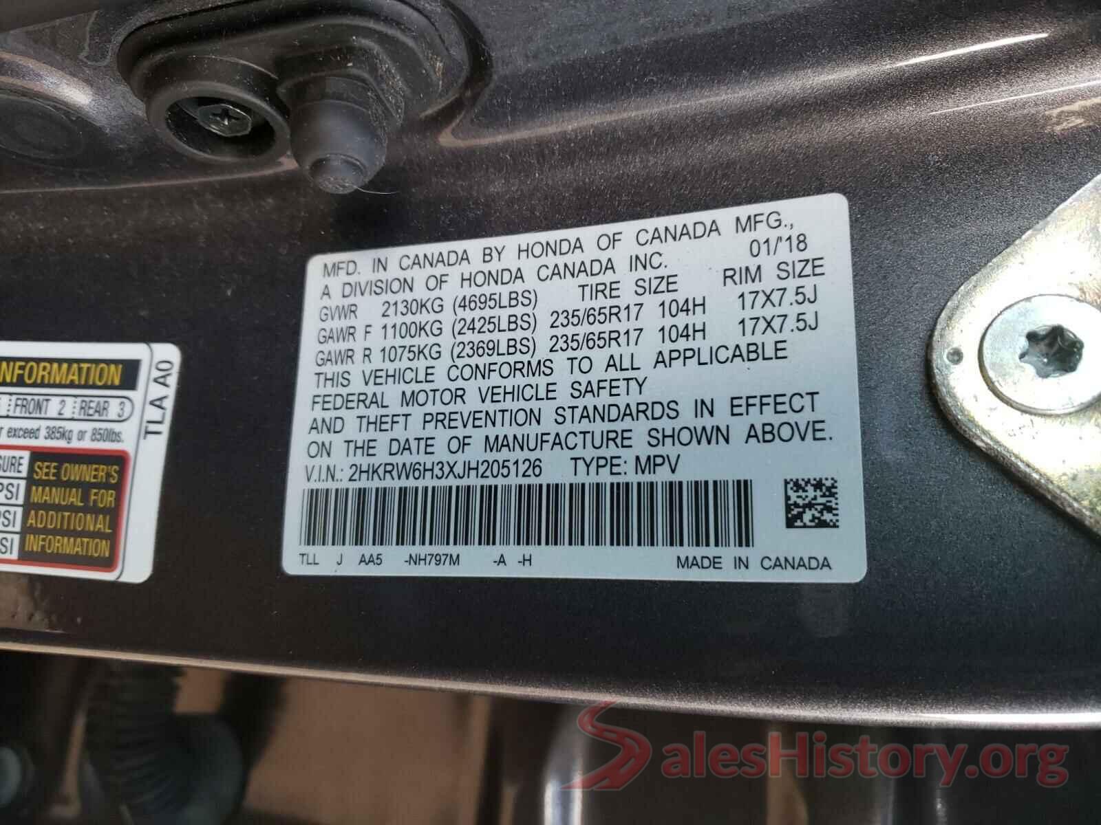 2HKRW6H3XJH205126 2018 HONDA CRV