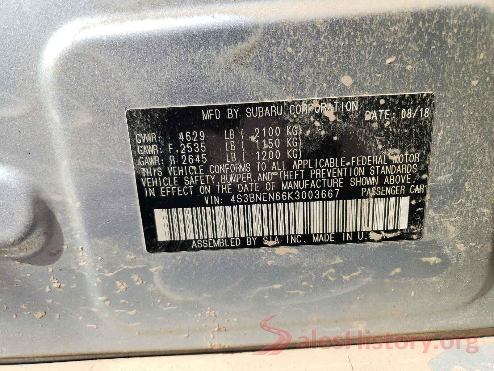 4S3BNEN66K3003667 2019 SUBARU LEGACY