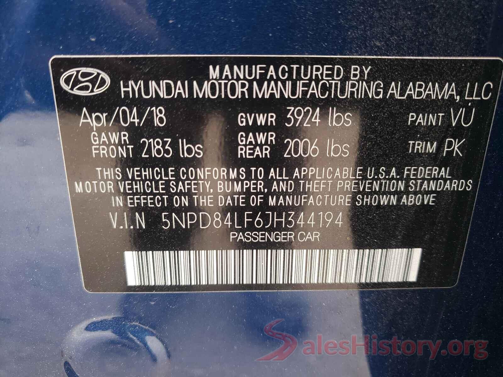 5NPD84LF6JH344194 2018 HYUNDAI ELANTRA