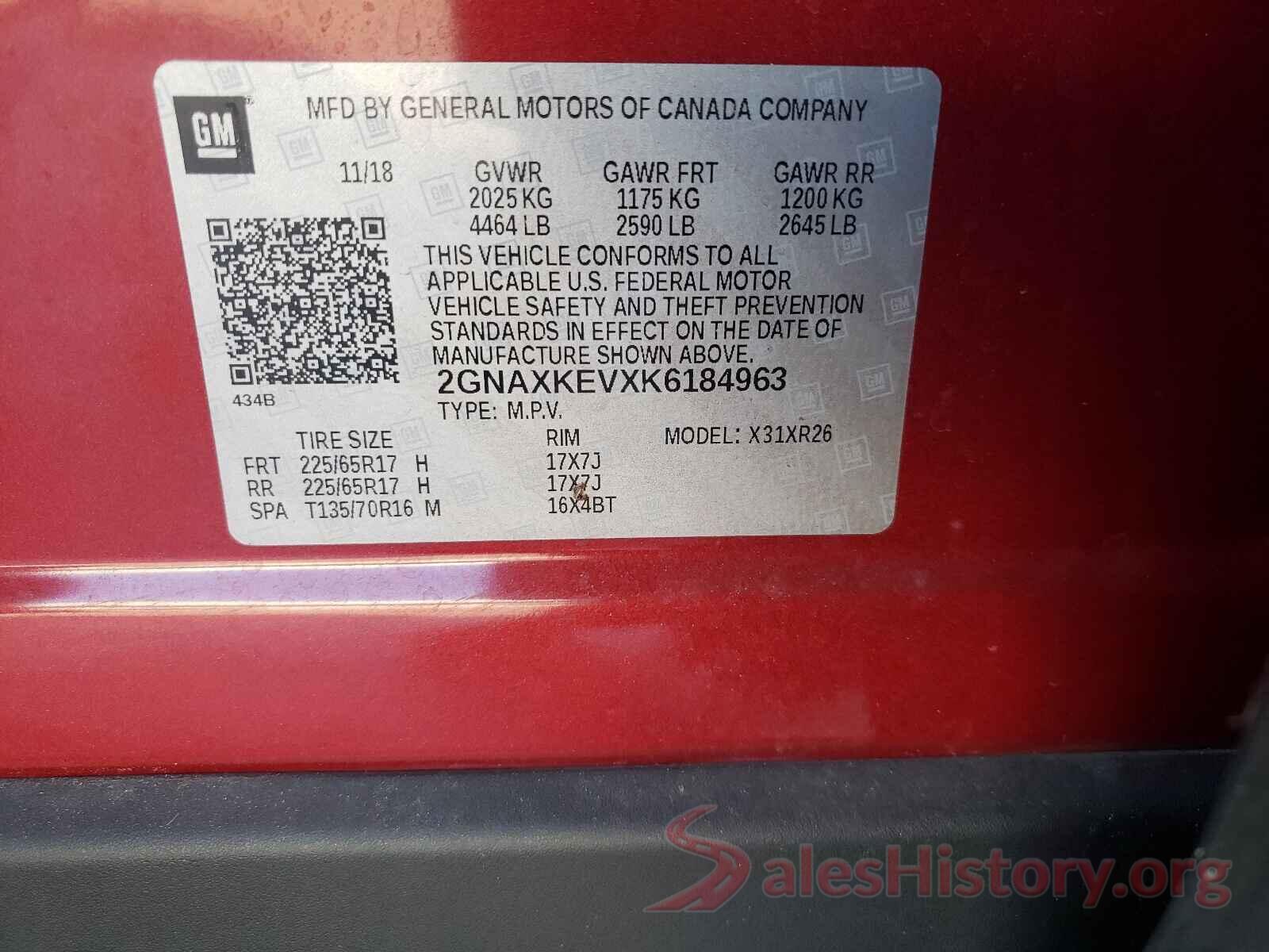 2GNAXKEVXK6184963 2019 CHEVROLET EQUINOX