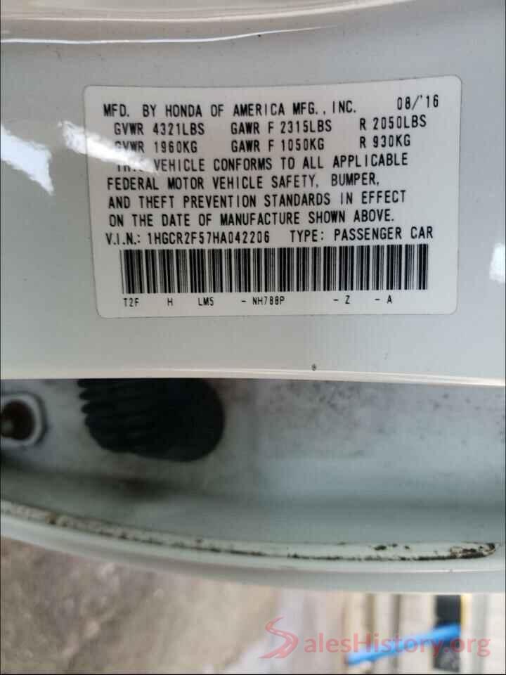 1HGCR2F57HA042206 2017 HONDA ACCORD