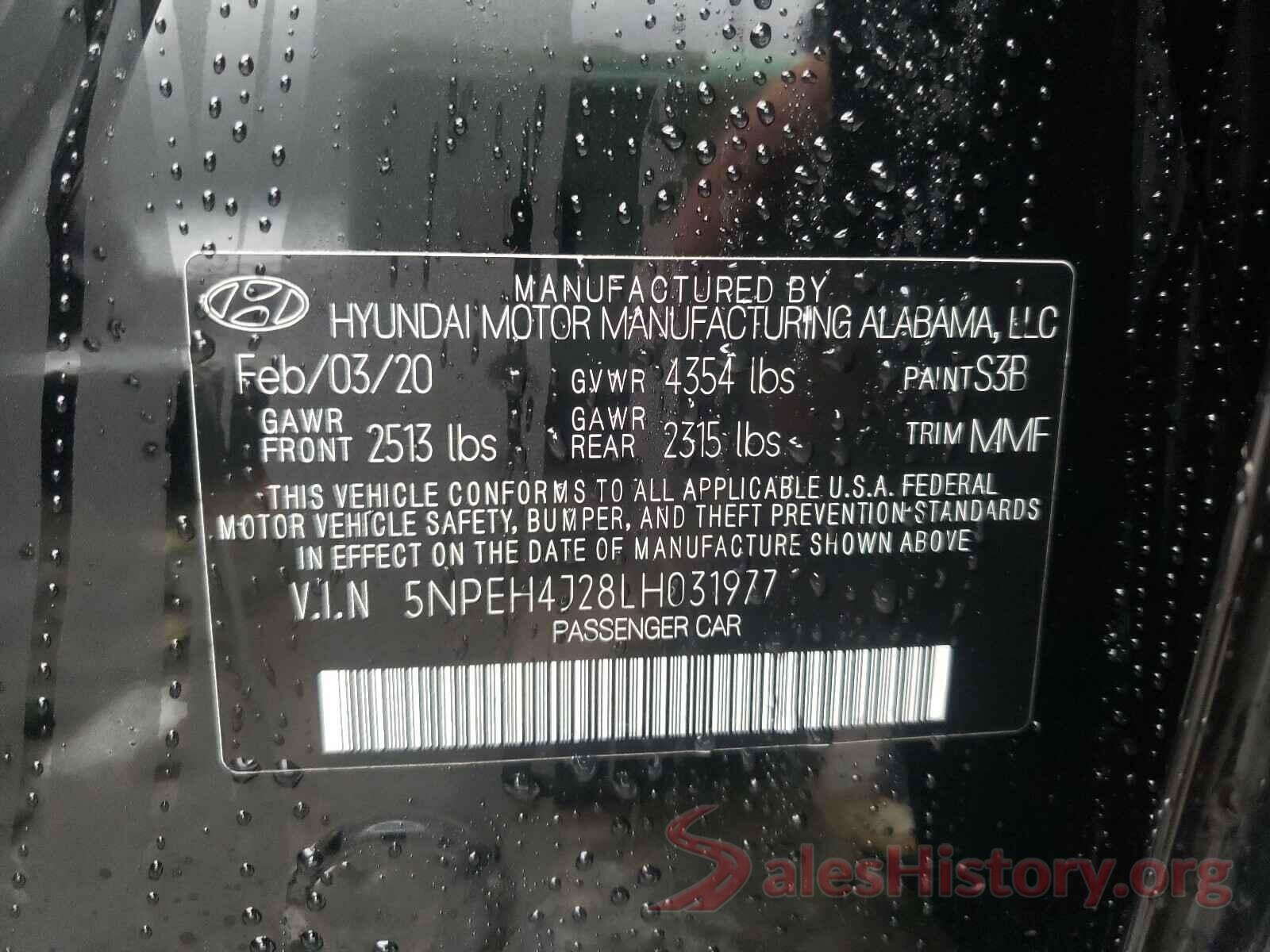 5NPEH4J28LH031977 2020 HYUNDAI SONATA