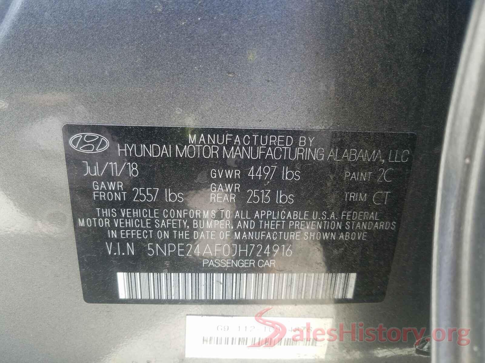 5NPE24AF0JH724916 2018 HYUNDAI SONATA