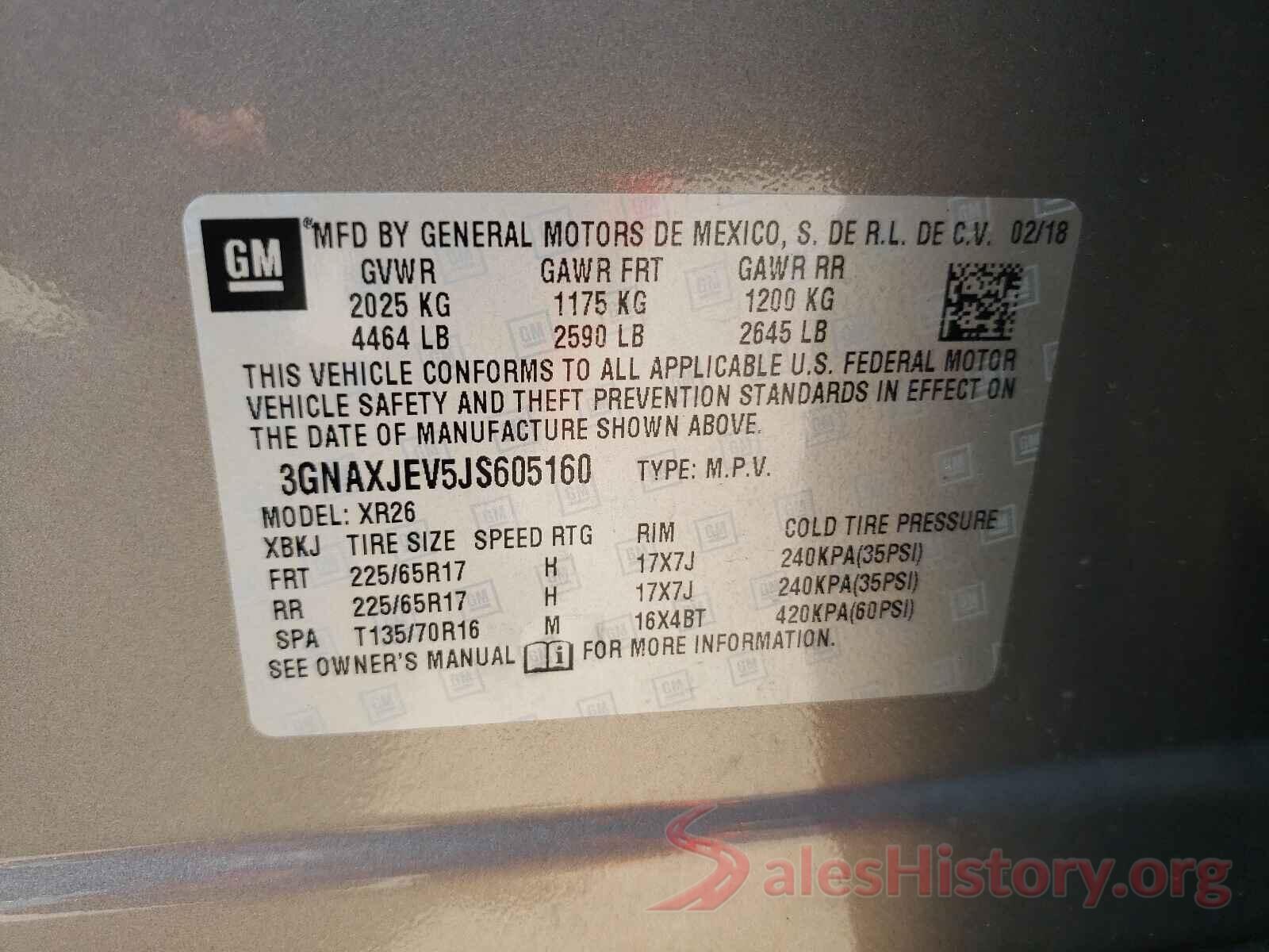 3GNAXJEV5JS605160 2018 CHEVROLET EQUINOX