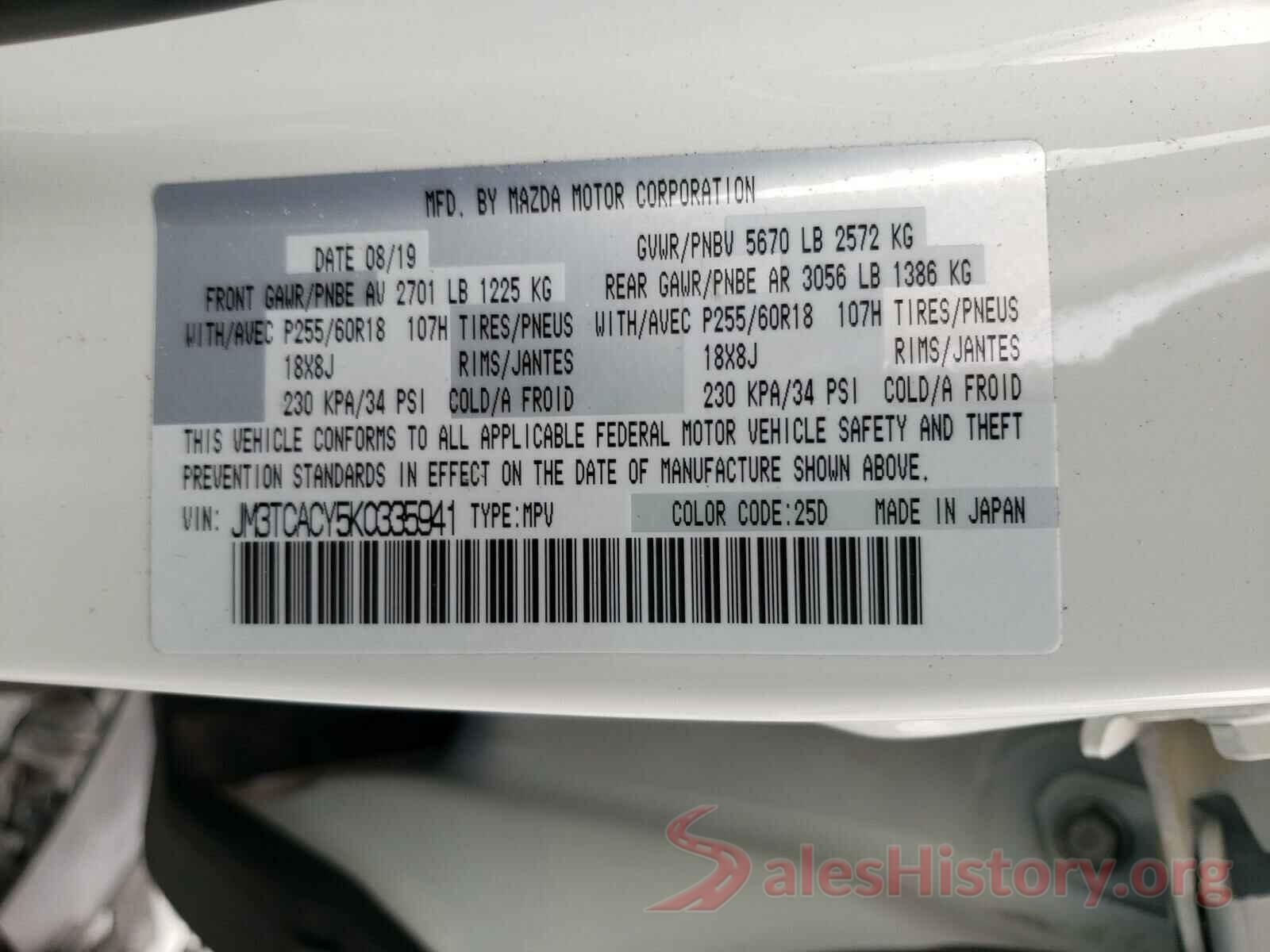 JM3TCACY5K0335941 2019 MAZDA CX-9