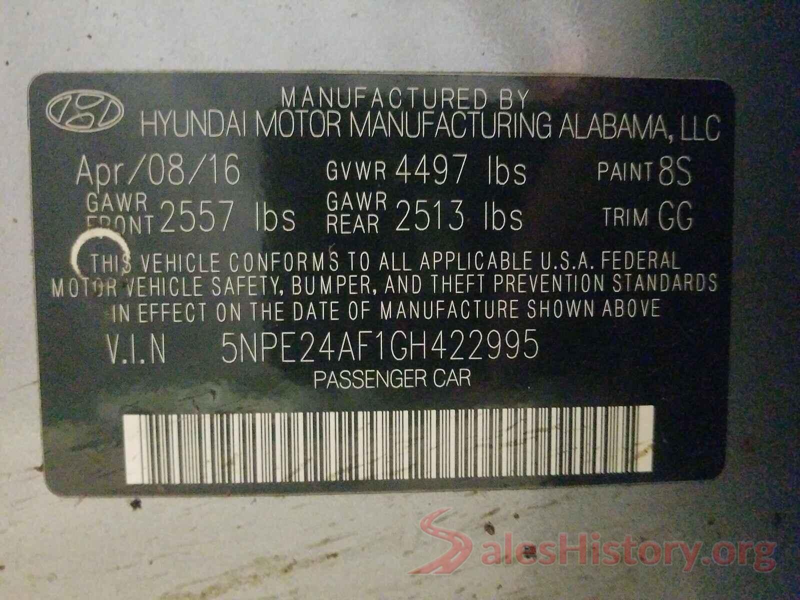 5NPE24AF1GH422995 2016 HYUNDAI SONATA