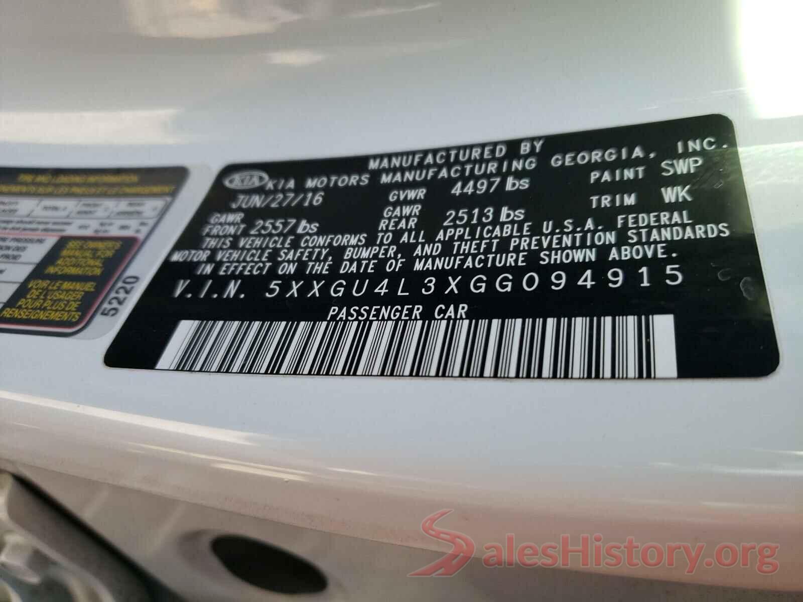 5XXGU4L3XGG094915 2016 KIA OPTIMA