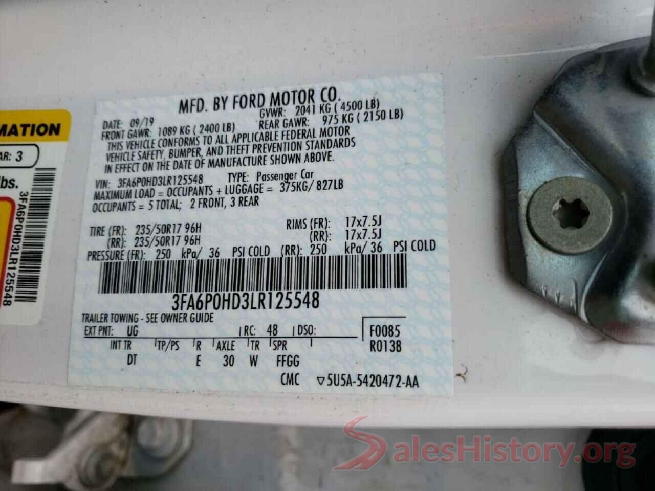 3FA6P0HD3LR125548 2020 FORD FUSION