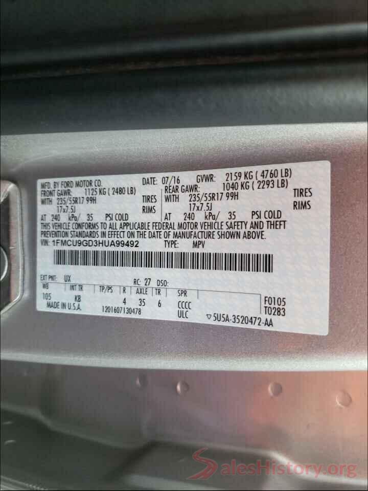 1FMCU9GD3HUA99492 2017 FORD ESCAPE