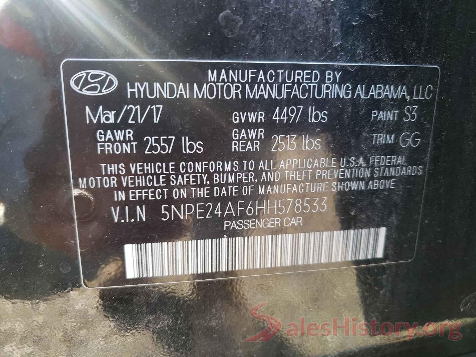 5NPE24AF6HH578533 2017 HYUNDAI SONATA