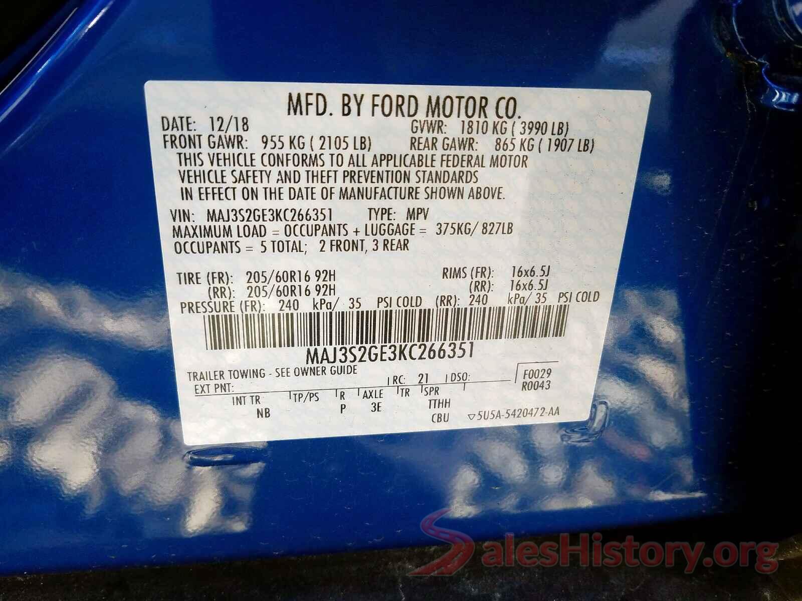 MAJ3S2GE3KC266351 2019 FORD ALL OTHER